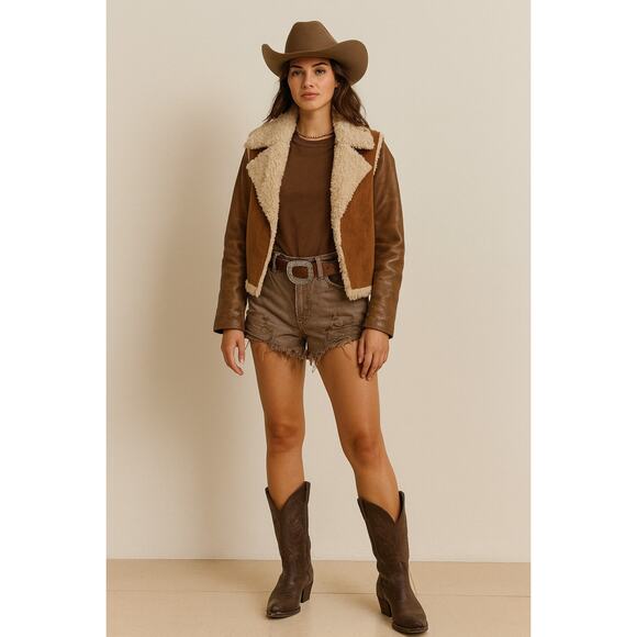 Free People We The Free Distressed Denim Shorts 26 Grunge Indie Raw Hem Brown - Picture 1 of 7